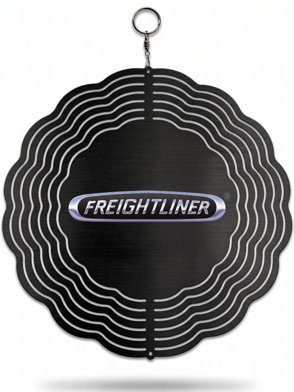 10" Freightliner Truck Logo Kinetic Wind Spinner -Black Metal Hanging Yard Decor